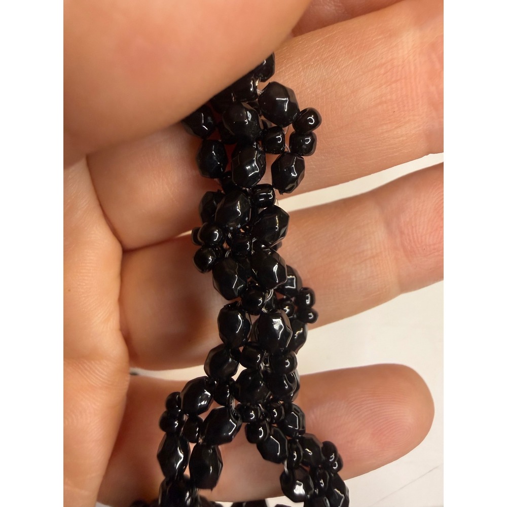 Black Beaded Cluster Choker Necklace Gunmetal Lobster Clasp Adjustable 15-17in